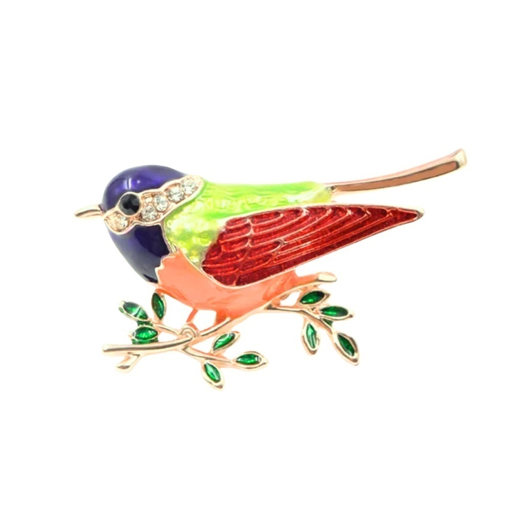 Colorful Enamel Bird Brooch – Crystal Eye Accent – 4.9x2.7cm Vibrant Pin